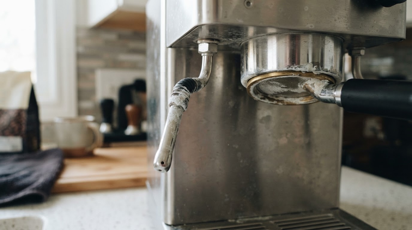 Editorial illustration for how to descale espresso machine.