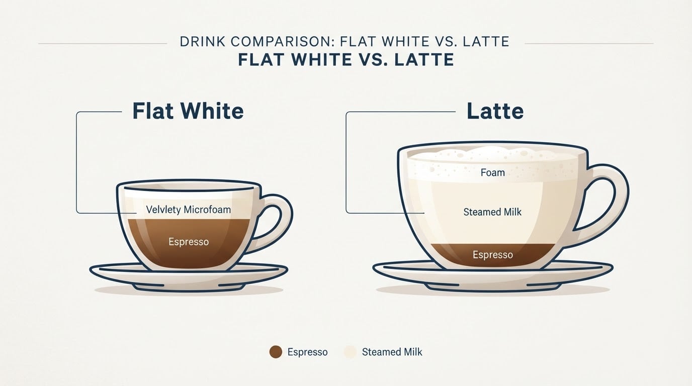Flat White vs Latte: Ratio, Milk Texture, Cup Size, and Strength