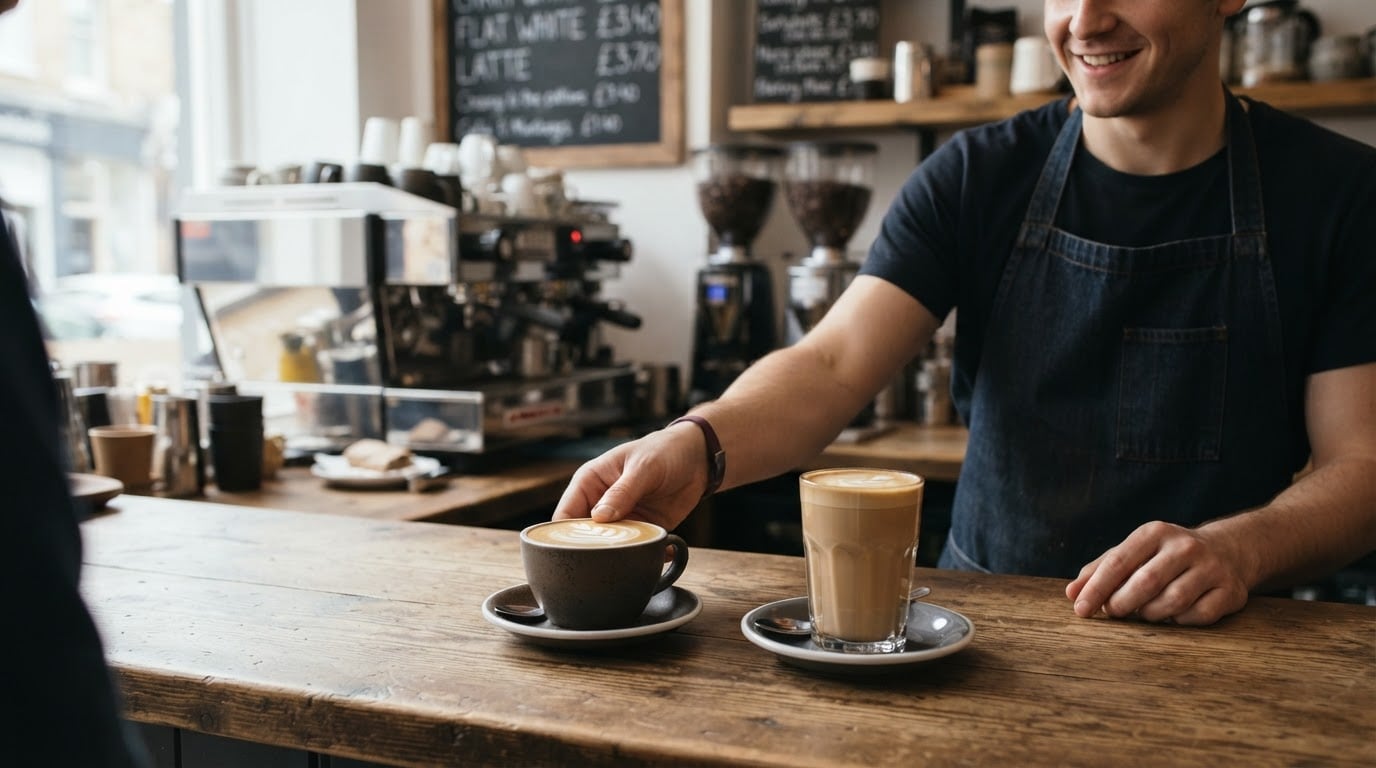 Editorial illustration for flat white vs latte.